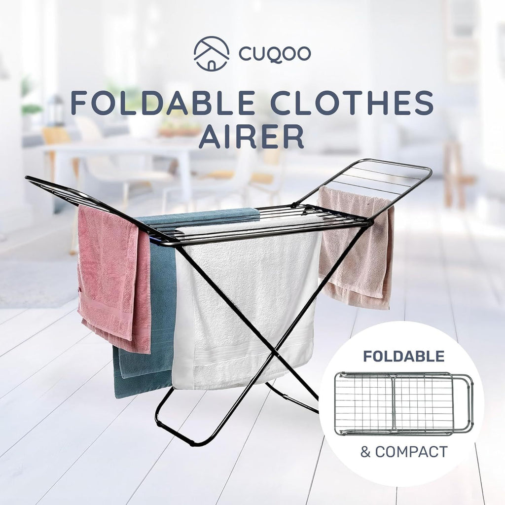 Foldable Clothes Airer Drying Rack with Wings, 18m Large Drying Space, 22-Bar Heavy Duty Stainless Steel Laundry Rack for Indoor & Outdoor Use, Compact Clothes Dryer, Standard / Premium