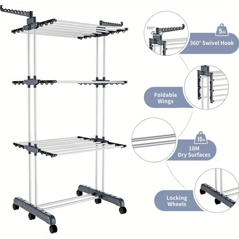 Collapsible Rolling Clothes Drying Rack