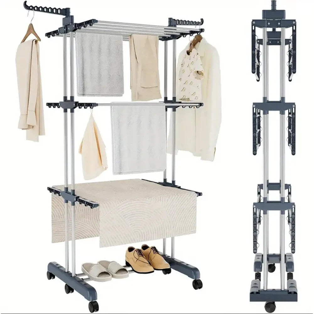 Collapsible Rolling Clothes Drying Rack