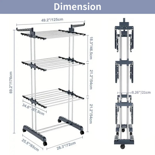 Collapsible Rolling Clothes Drying Rack