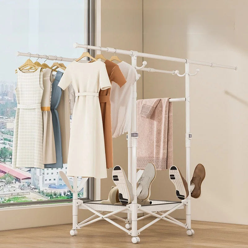 Space Saving Floor Mounted Bedroom Balcony Clothes Drying Rack Foldable Carbon Steel Manual Operation No Installation Required