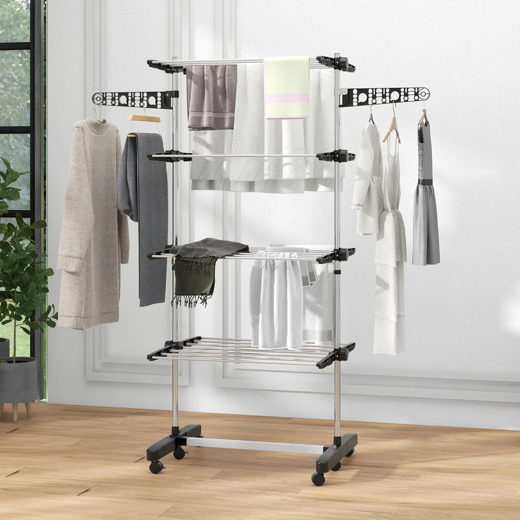 HOMCOM 4-Tier Large Clothes Airer Stainless Steel Clothes Drying Rack