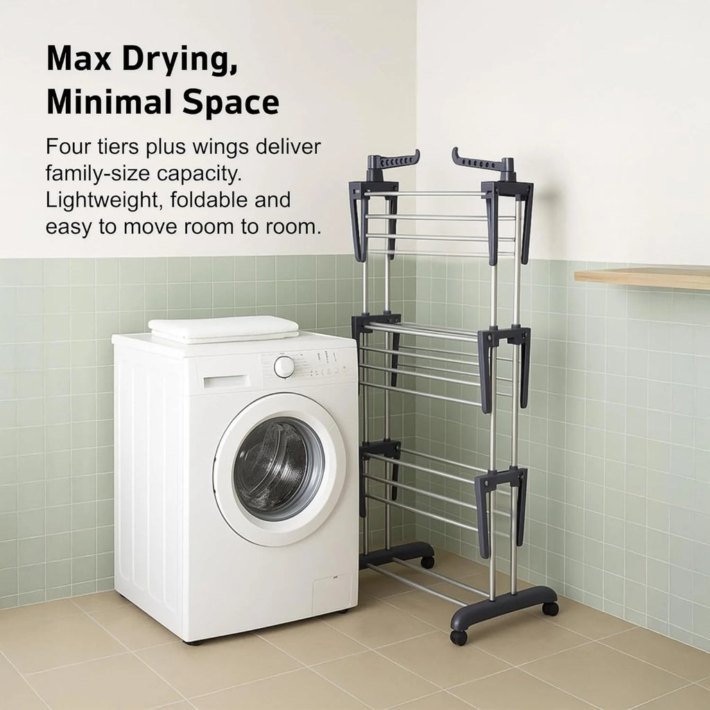 4 Tier Foldable Clothes Airer Rack Indoor Outdoor Dryer Laundry Dry Rail Hanger