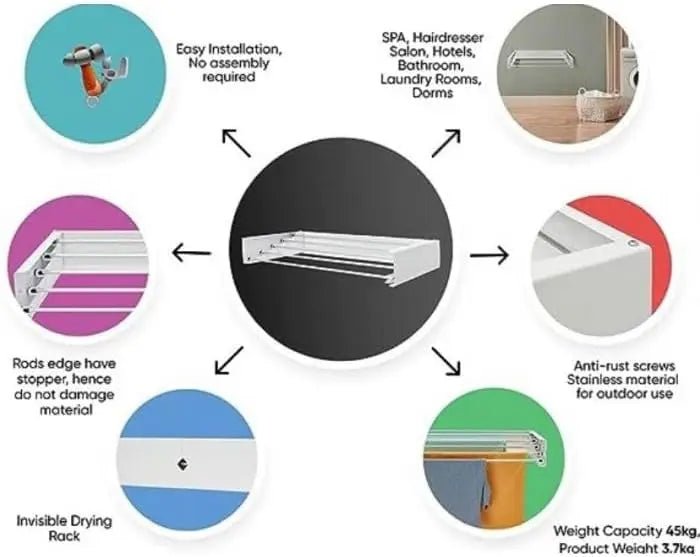 Groundlevel Energy Saving Wall Mounted Clothes Drying Airer, Sleek White