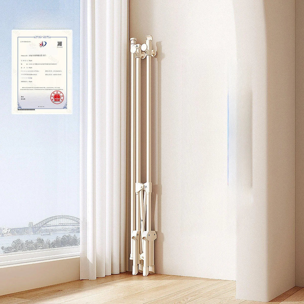 Space Saving Floor Mounted Bedroom Balcony Clothes Drying Rack Foldable Carbon Steel Manual Operation No Installation Required