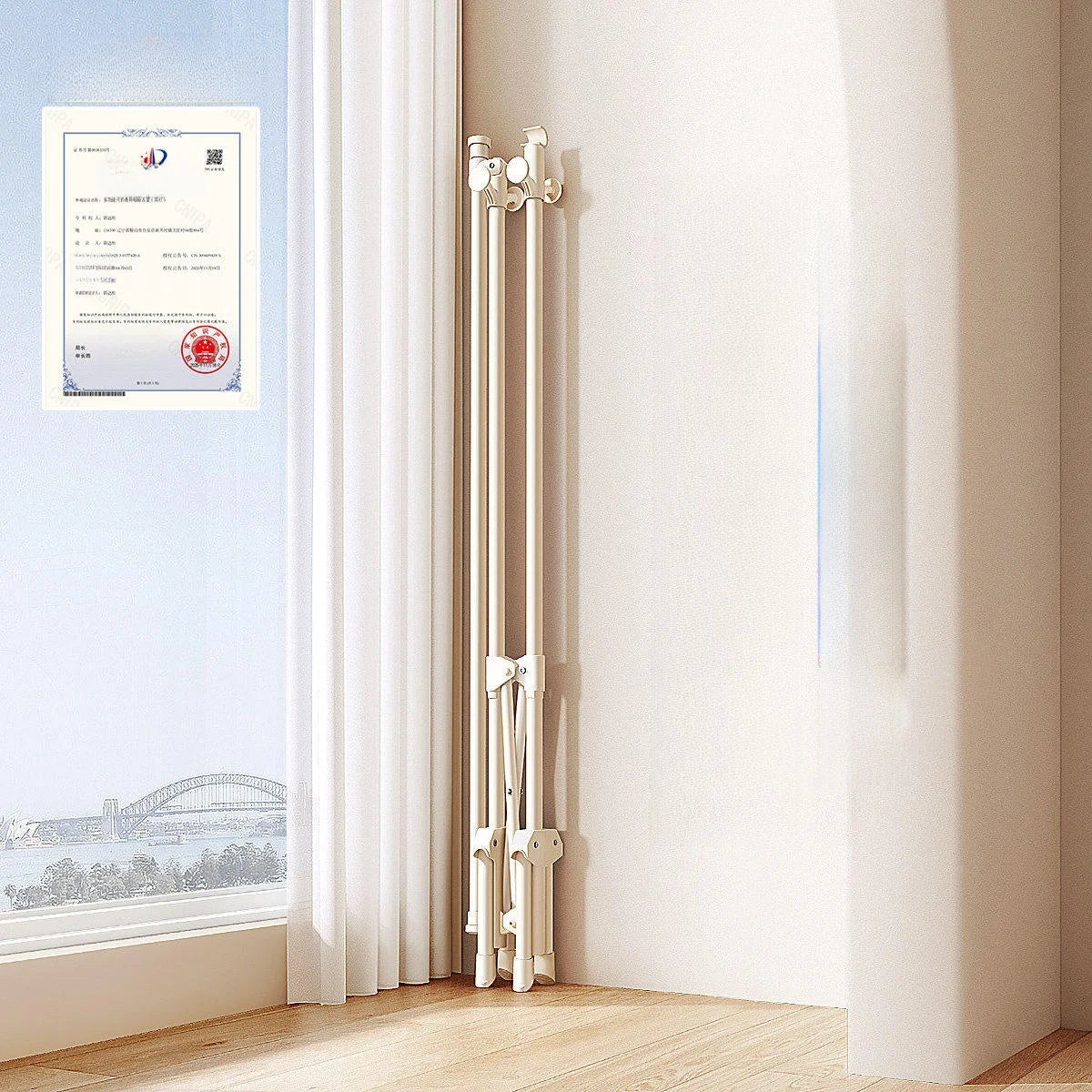 Space Saving Floor Mounted Bedroom Balcony Clothes Drying Rack Foldable Carbon Steel Manual Operation No Installation Required