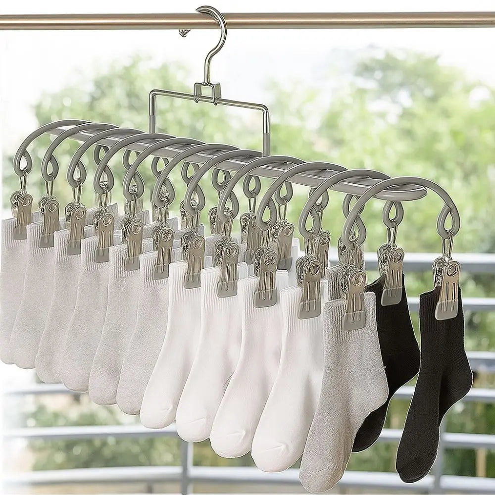 Stainless Steel Clothes Drying Hanger Rustproof 20 Clips Sock Laundry Airer Anti-slip Underwear Socks Holder