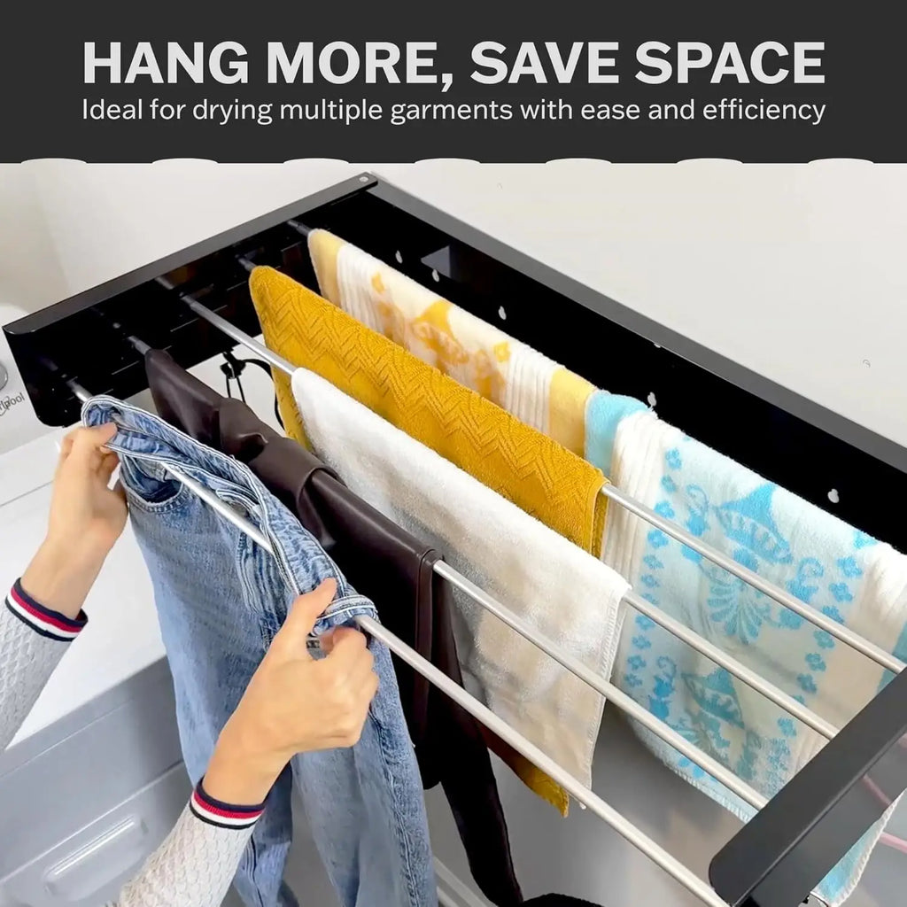 80cm Wall Mounted Laundry Drying Rack White Metal Clothes Drying Rack 5 Rods Space Saving Laundry Racks for Drying Towel Shoes