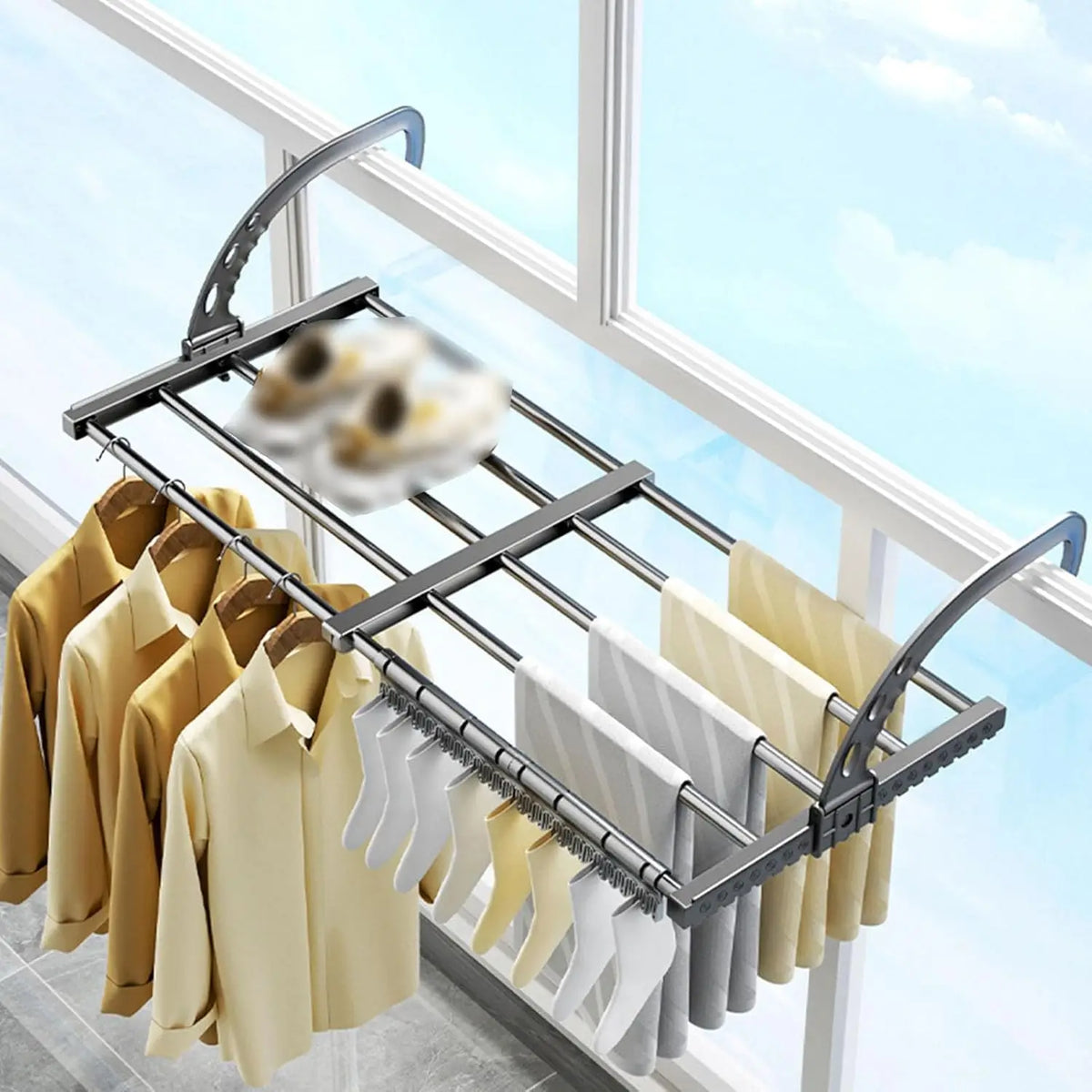Extendable Radiator Clothes Airer Retractable Foldable Clothes Hanging Rack with Sock Clip Laundry Drying Rack for Bathroom Balc