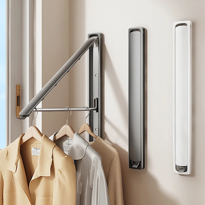 Home Window Balcony Folding Clothes Drying Rack, Stretchable & Invisible, NoDrill Wall Mounted Pole for Hanging Clothes