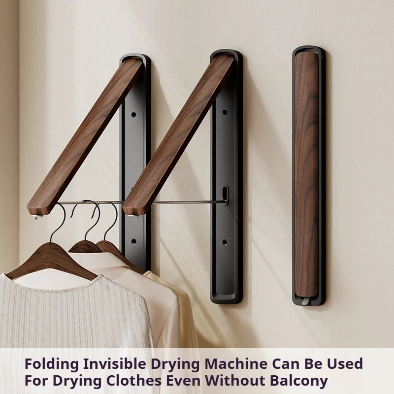 Home Window Balcony Folding Clothes Drying Rack, Stretchable & Invisible, NoDrill Wall Mounted Pole for Hanging Clothes