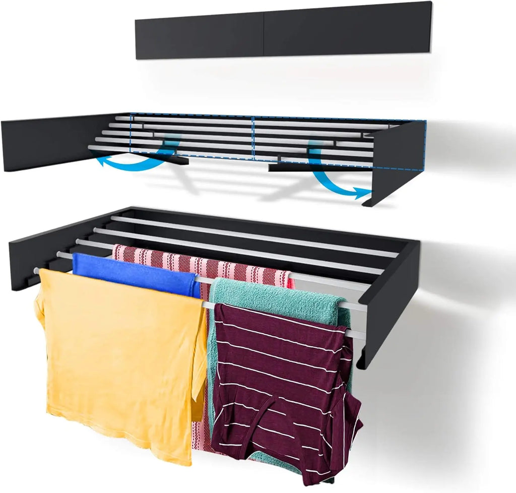 80cm Wall Mounted Laundry Drying Rack White Metal Clothes Drying Rack 5 Rods Space Saving Laundry Racks for Drying Towel Shoes