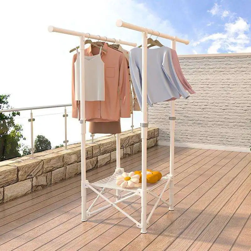 Space-Saving Indoor Clothes Drying Rack Free-Standing Balcony Design Retractable for Quilt Hanging Small Apartment Friendly