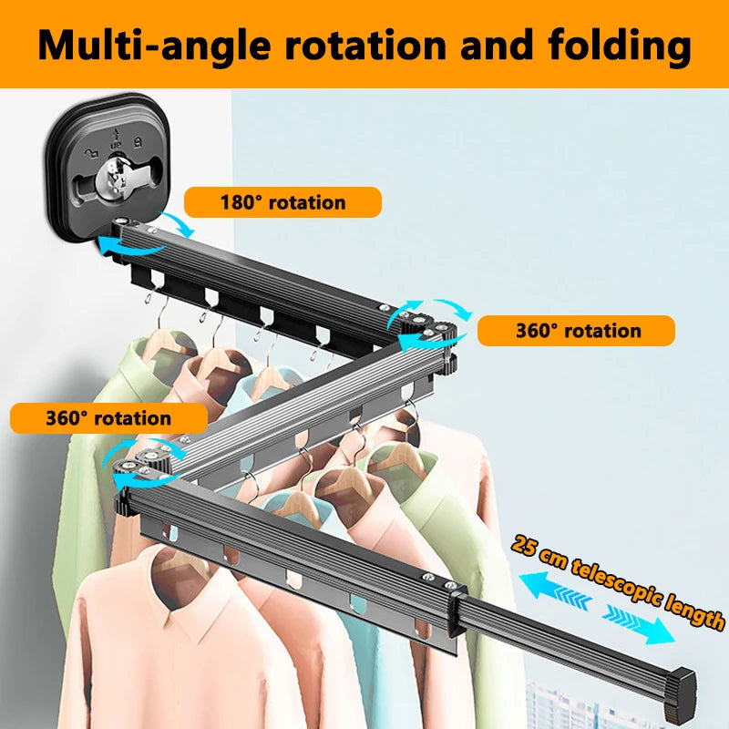 Sucker Retractable Cloth Drying Rack Collapsible Cloth Hanger Aluminum Wall Mount Indoor Space Saving Home Laundry Drying rack