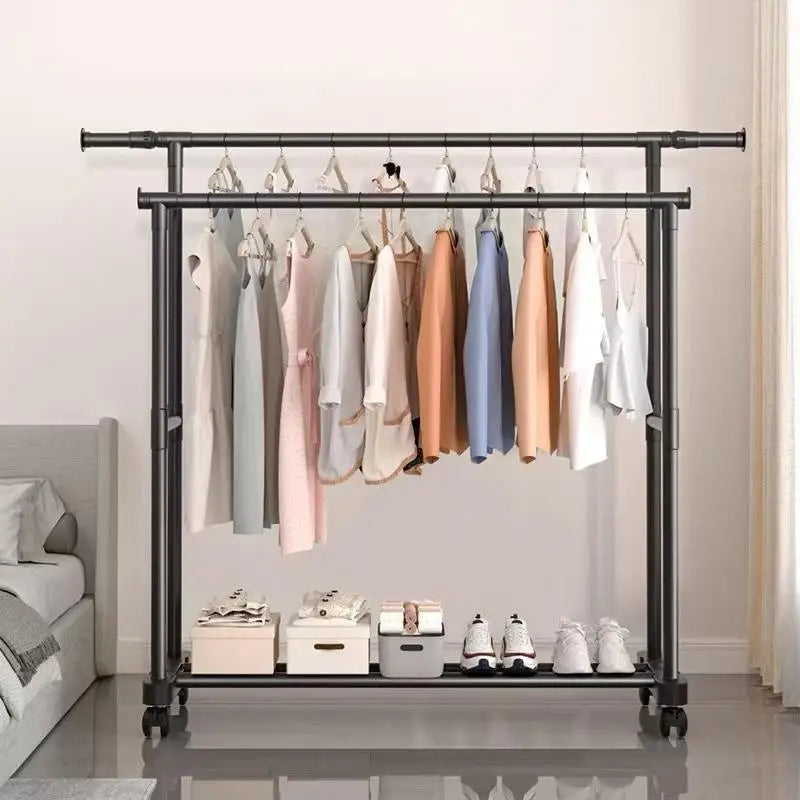 Indoor Simple Single Rod Clothes Drying Rack Portable Bedroom Hat Clothes Airer Stand for Dormitory Home Use Easy Installation