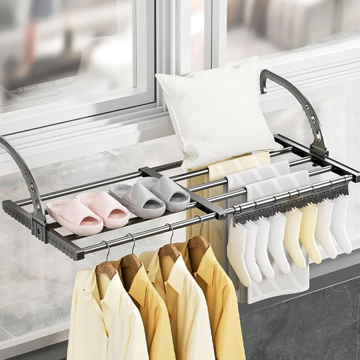 Extendable Radiator Clothes Airer Retractable Foldable Clothes Hanging Rack with Sock Clip Laundry Drying Rack for Bathroom Balc